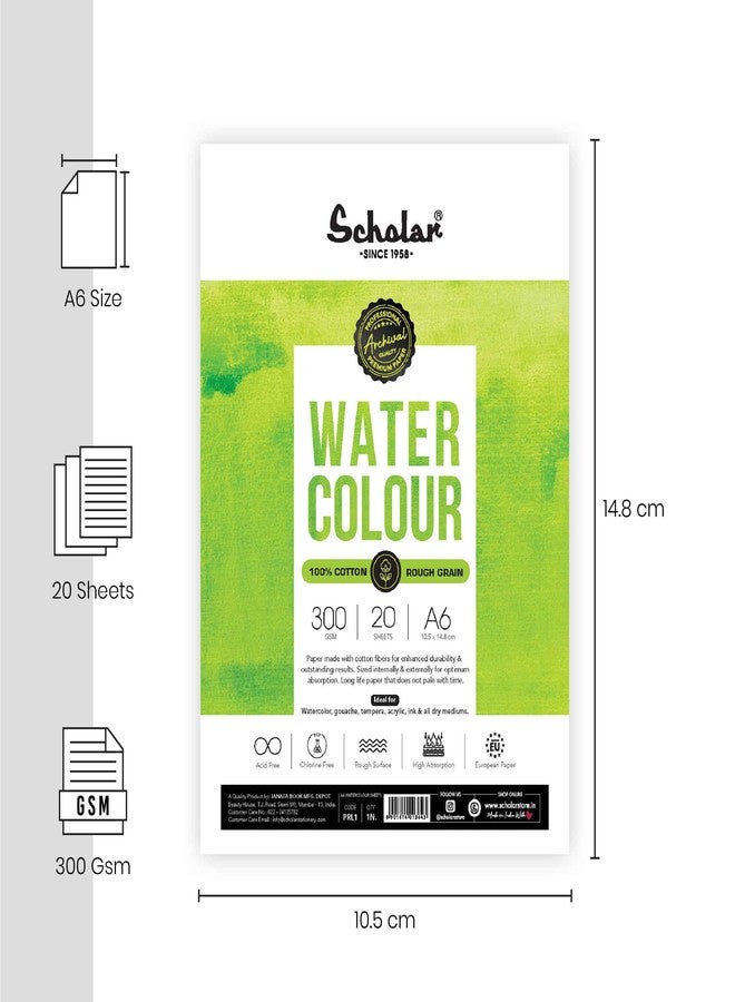 Scholar 100% Cotton Watercolor Paper - 300 GSM Rough Textured Artist Paper | Premium Professional Watercolour Sheets for Washes, Layering & Fine Art Painting (20 Loose Sheets) (A6) (Pack of 2) - Image 2